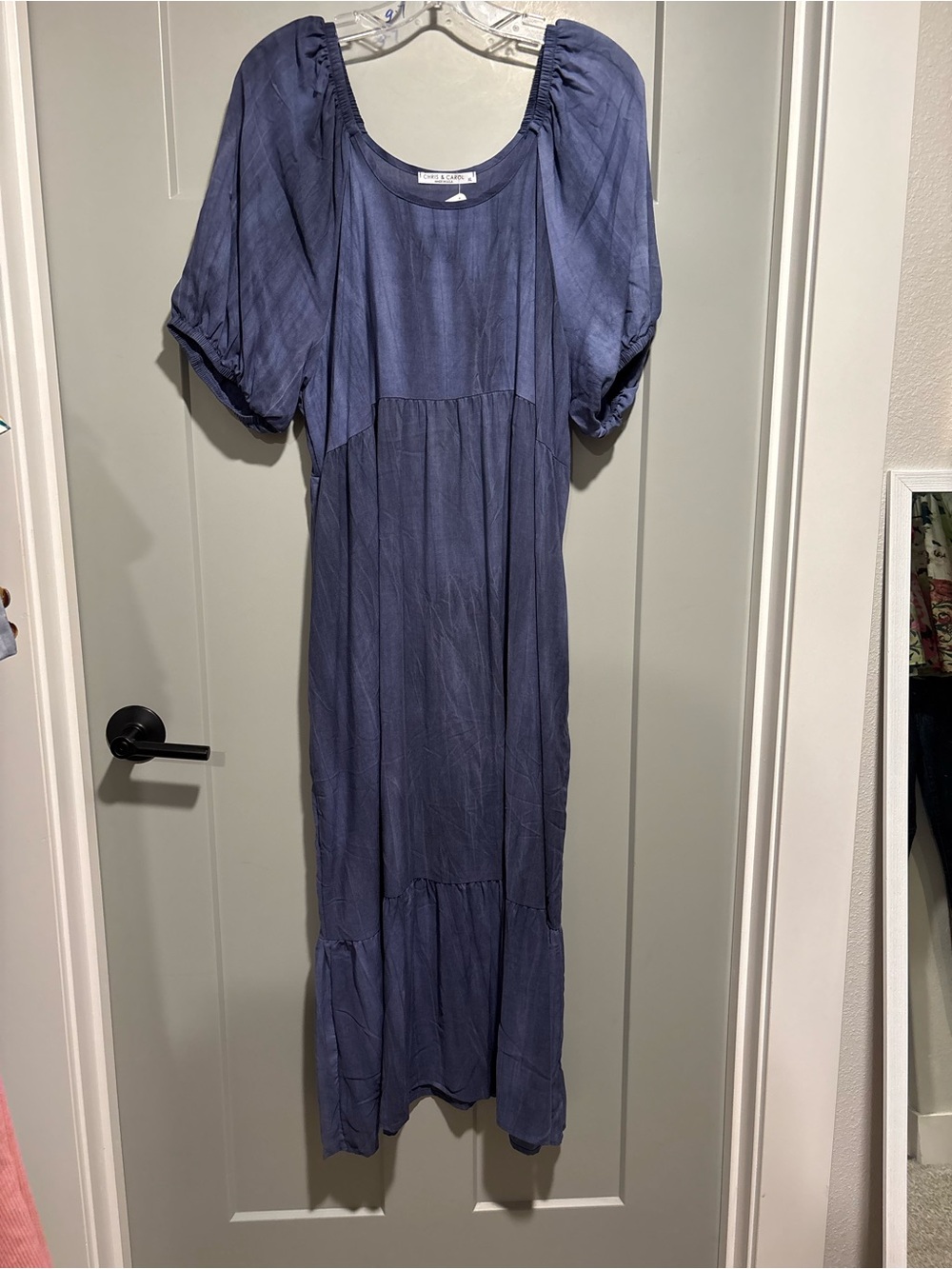 Smocked Sleeve Midi Dress in Blue by Chris & Carol
